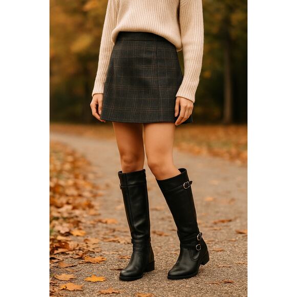 Tall Black Leather Boots Naughty Monkey Buckle 10 Soft Equestrian Preppy Fall - Picture 1 of 10
